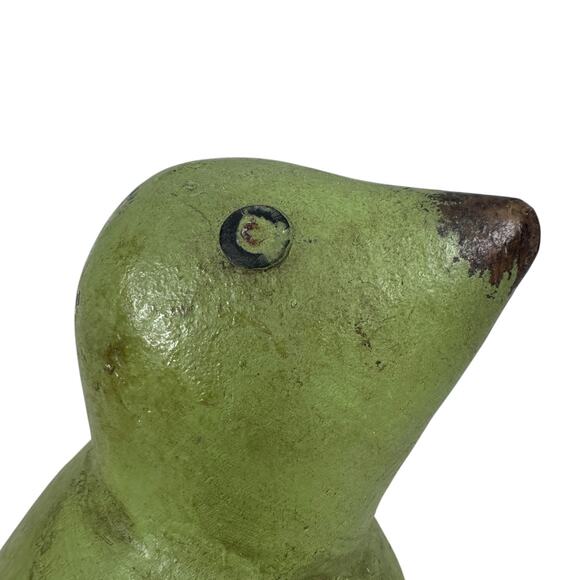 Vintage Rustic Hand Carved Wooden Bird Figurine Green Hand Painted Decor - Picture 6 of 8